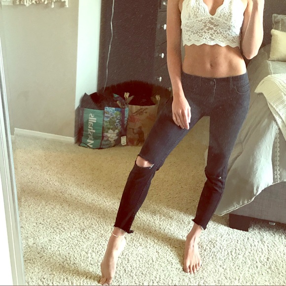 raw hem black skinny jeans